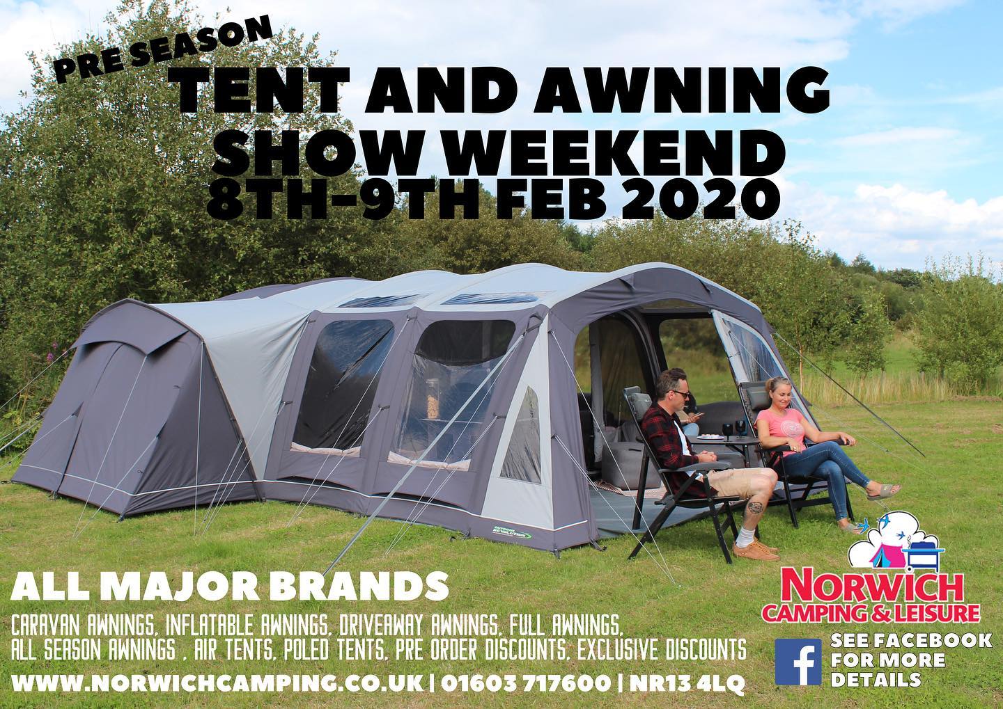 Pre Season tent & Awning Show Weekend, Norwich Camping & Leisure, 58 Yarmouth Road, Blofield, Norfolk, NR13 4LQ | This show weekend is back for 2020 and is the ideal time to grab a 2019 bargain or see what's new from leading brands for the New year. | Camping, Sale, Caravan, Awning, Camping Supplies, Cadac, Coleman, Kampa, Isabella, Outdoor revolution, Zempire